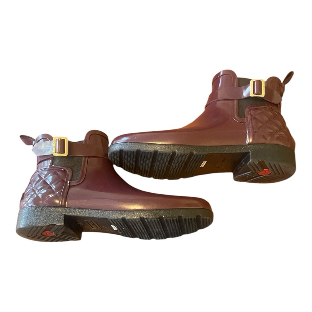New Hunter Refined Slim-Fit Quilted Gloss Chelsea Rain Boots Merlot Size 9 - Picture 7 of 11